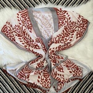 Swim cover up ball fringe rust cream and black color kimono, robe